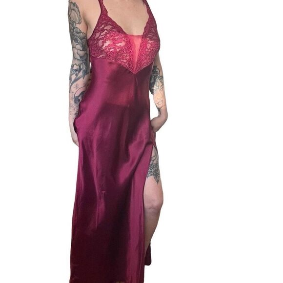 Vintage 80’s Victoria’s Secret Merlot Red Chiffon Floor length Nightgown - Picture 1 of 11